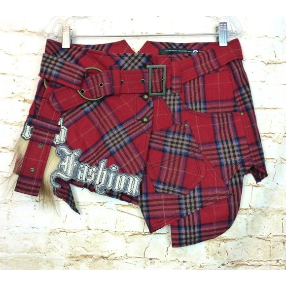 Atelier GX-2 Dresses & Skirts - Atelier GX-2 France Womens VTG Y2K Asymmetrical Plaid Wool Skirt L Punk Grunge